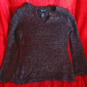 Vintage V neck purple black & silver bell sleeve sweater L